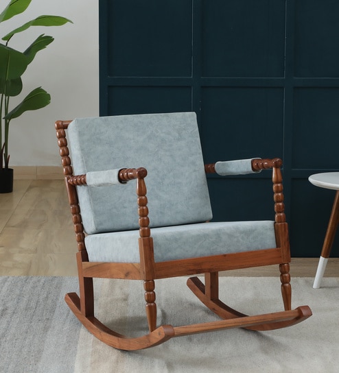 Poise Sheesham Wood Rocking Chair In Blue Colour