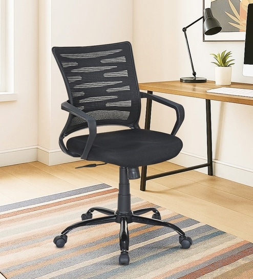 Giza Plus Breathable Mesh Mid Back Ergonomic Chair In Black Color
