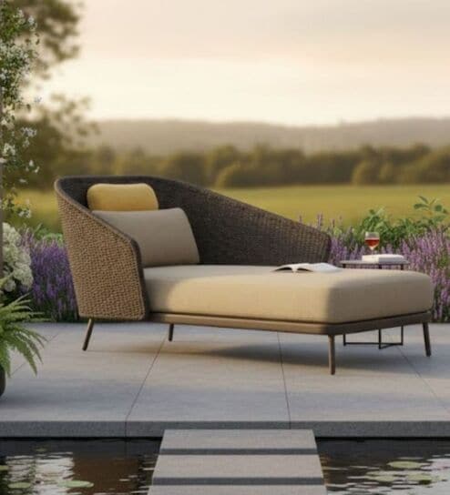 Giza Wicker Outdoor Lounger In Light Brown Colour