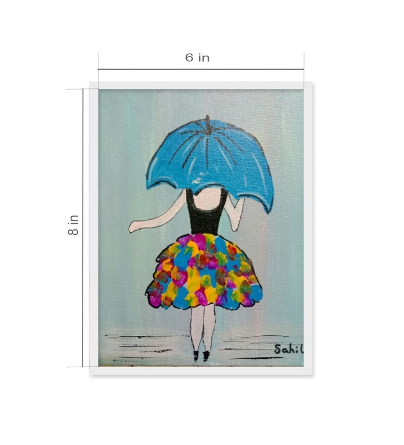 Buy Girl With Blue Umbrella Handmade Acrylic Painting On Canvas By