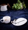 GIBOX Feline Cup & Saucer Set (200 ml) White Ceramic 1 Saucer, 1 Cup and 1 Spoon Set Home and Kitchen Decor Items