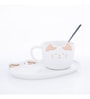 GIBOX Feline Cup & Saucer Set (200 ml) White Ceramic 1 Saucer, 1 Cup and 1 Spoon Set Home and Kitchen Decor Items