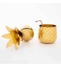 Gibox Pineapple Brass Metal Golden Glossy Finish Cocktail Glass with Straw & Lid