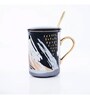 GIBOX Printed Coffee Mug with Lid & Spoon Black Large Ceramic Mug with Stirrer for Tea Coffee Lover 400ml Aesthetic