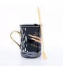 GIBOX Printed Coffee Mug with Lid & Spoon Black Large Ceramic Mug with Stirrer for Tea Coffee Lover 400ml Aesthetic
