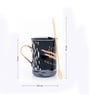 GIBOX Printed Coffee Mug with Lid & Spoon Black Large Ceramic Mug with Stirrer for Tea Coffee Lover 400ml Aesthetic