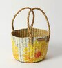 (1Pc) Yellow Straw Round Storage Basket & Gift Hamper