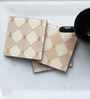 Gingham Cappuccino Cappuciono & White MDF Wood (Set of 4) Coaster Set