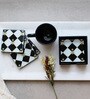 Gingham Bee Black & white MDF Wood (Set of 4) Coaster Set