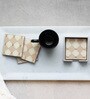 Gingham Cappuccino Cappuciono & White MDF Wood (Set of 4) Coaster Set