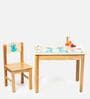Giraffe & Colorful Mushrooms Solid Wood Kids Activity Table in Brown Colour with Chair