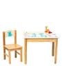 Giraffe & Colorful Mushrooms Solid Wood Kids Activity Table in Brown Colour with Chair