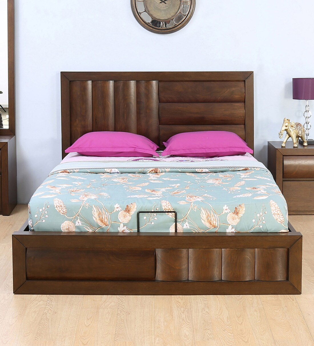 Buy Gladiator King Size Bed With Hydraulic Storage in Brown Colour by