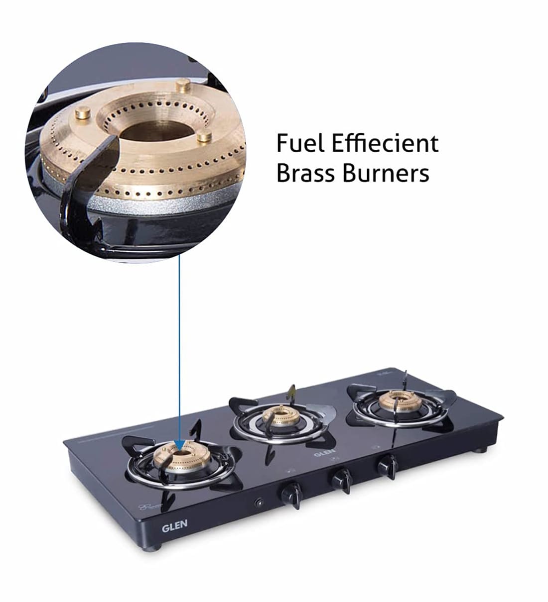 Buy Glen 1033 GT 3 Burner Gas Stove with Brass Burner in Black Colour