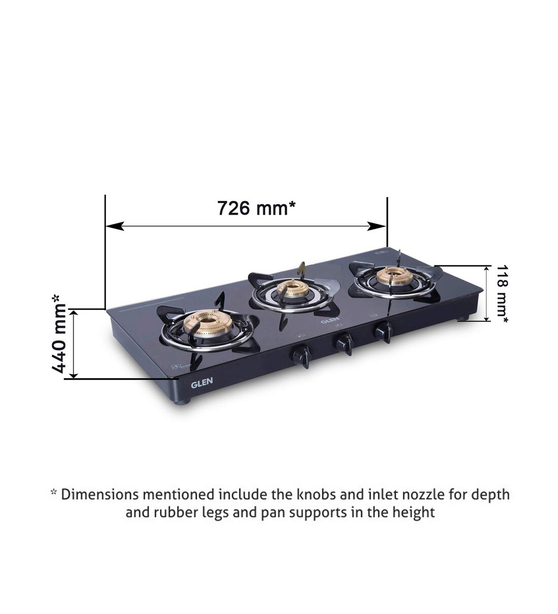 Buy Glen 1033 GT XL 3 Burner Glass Gas Stove with Brass Burner in Black