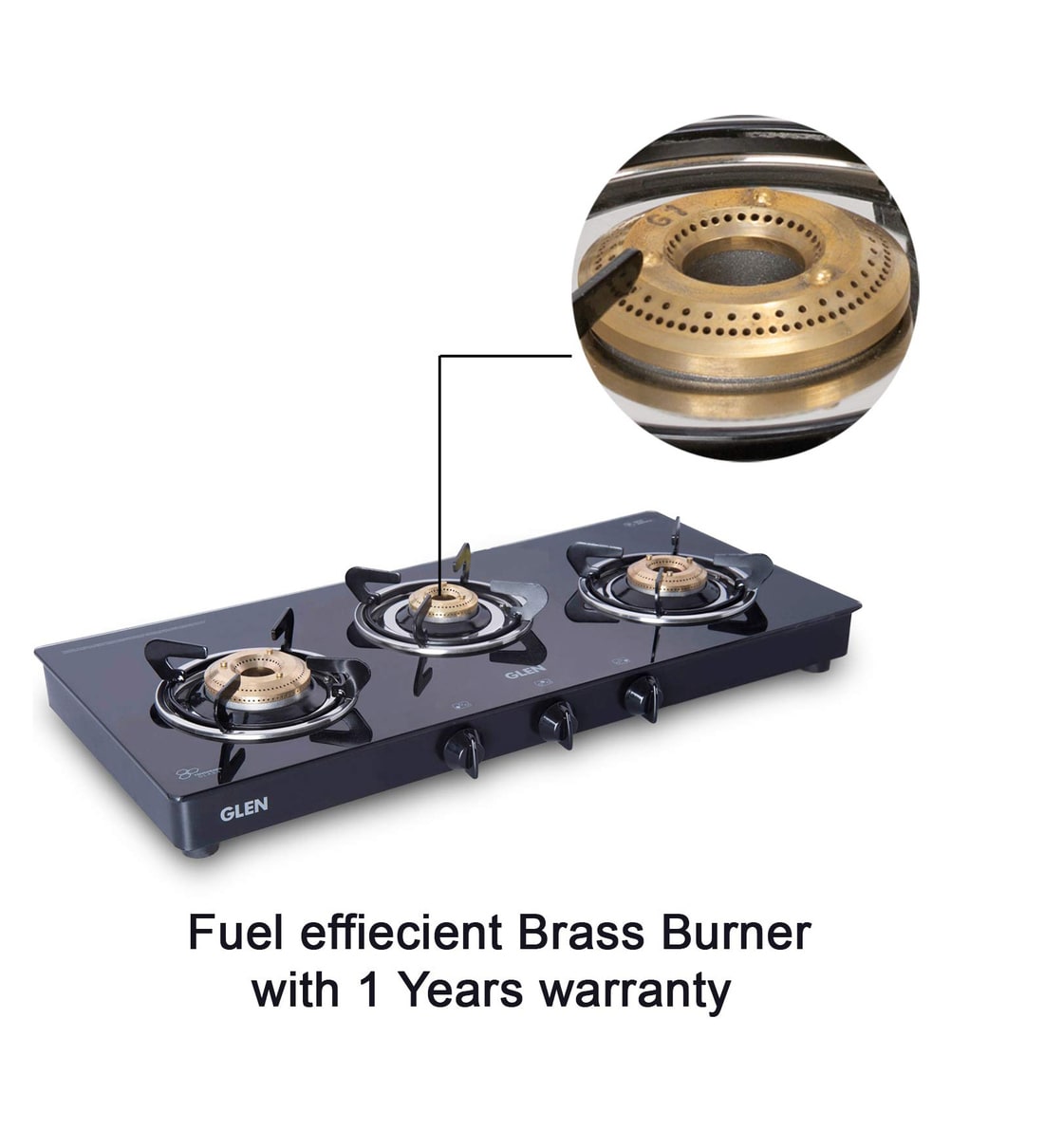 Buy Glen 1033 GT XL 3 Burner Glass Gas Stove with Brass Burner in Black Colour Online Gas