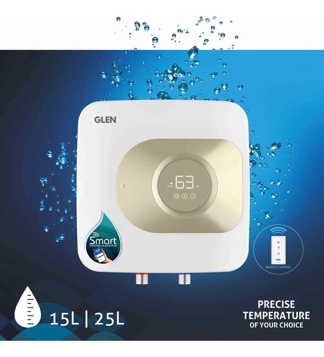Buy Glen Smart Water heater 15 Ltr, Rust Shock Proof ABS Body