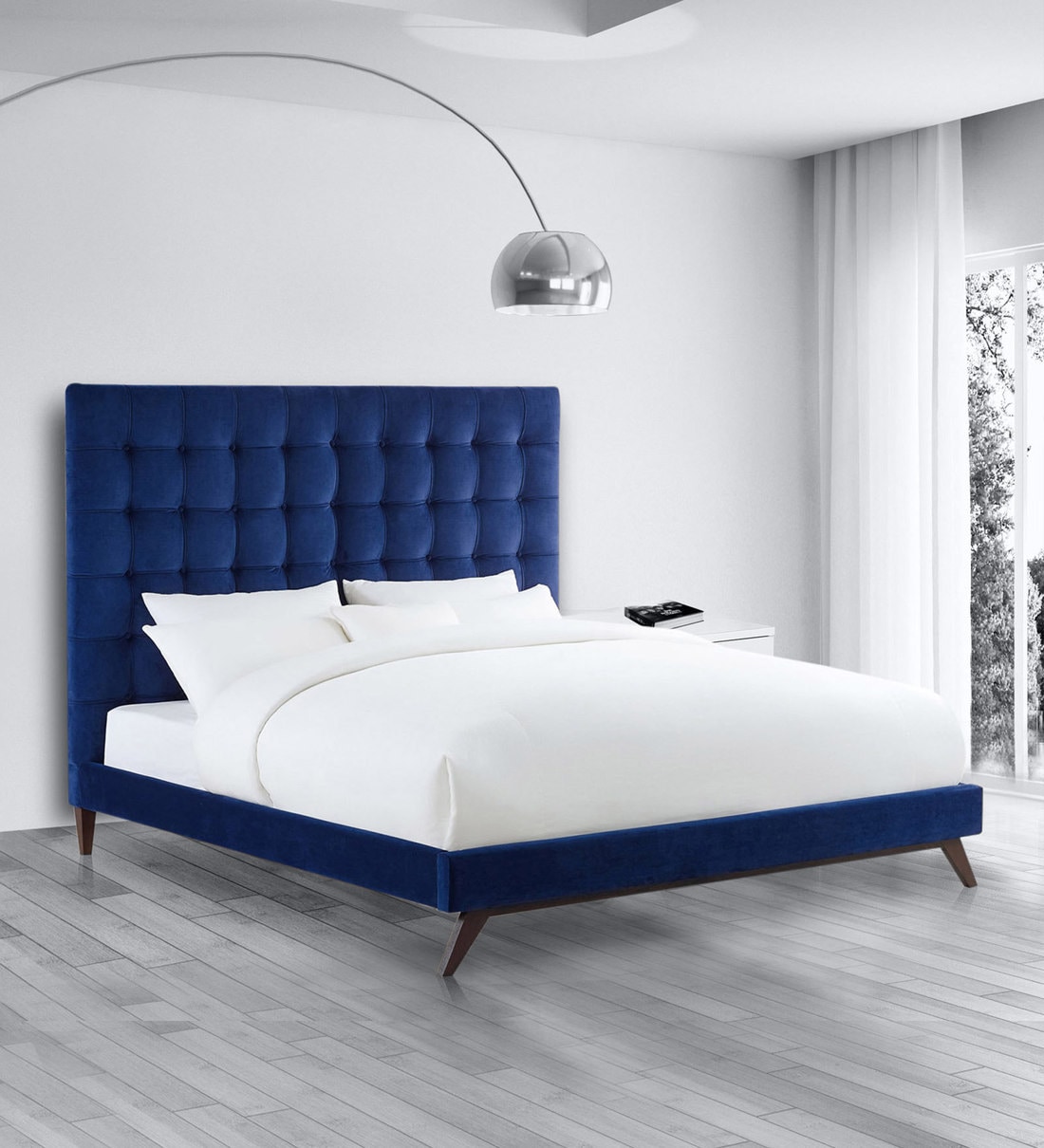Buy Glorious Queen Size Upholstered Bed in Blue Colour by Dreamzz