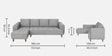 Gladiator Fabric LHS 6 Seater Sectional Sofa In Silver fluff Colour