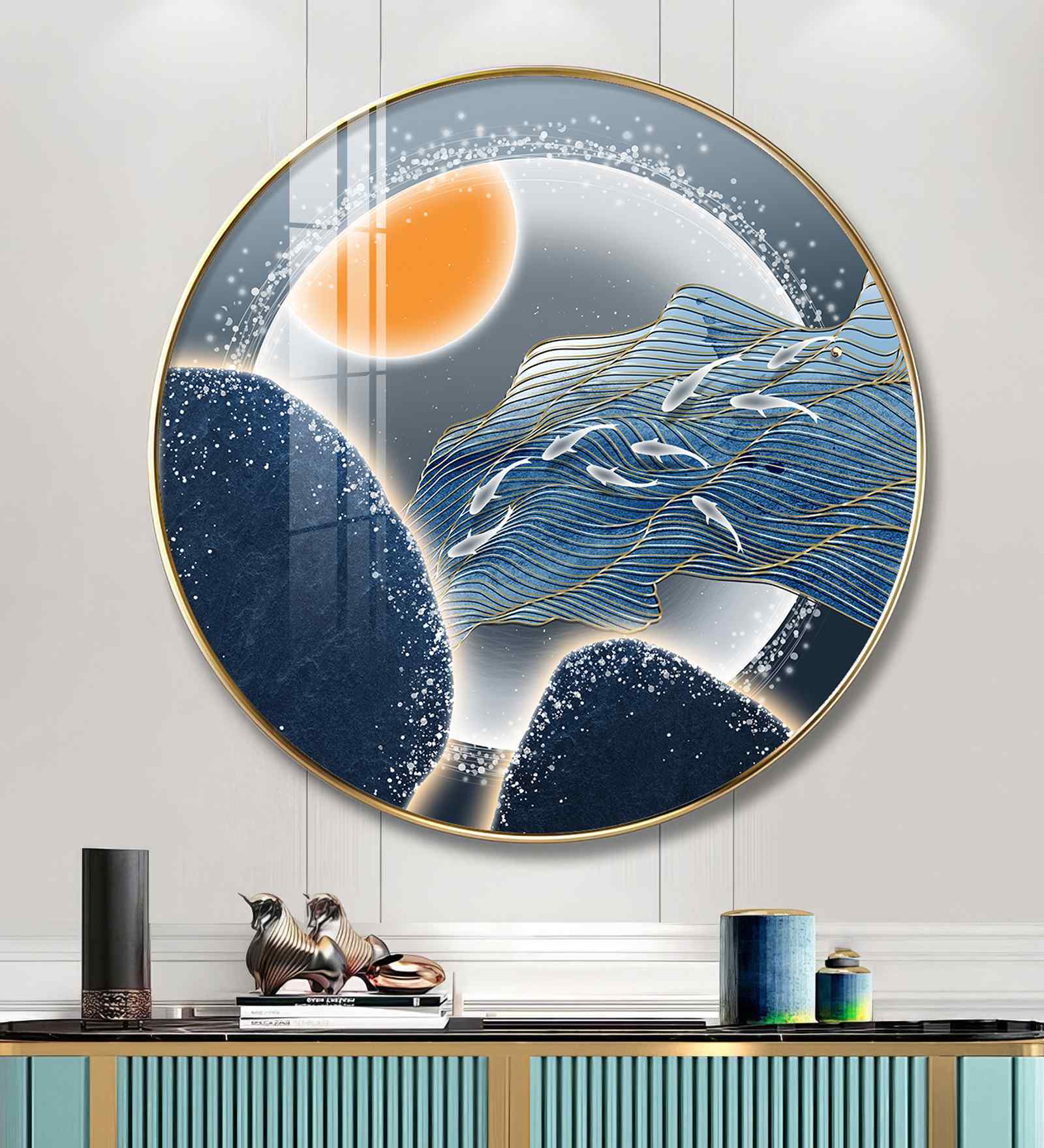 Glacier Koi Fish Acrylic Round Wall Art