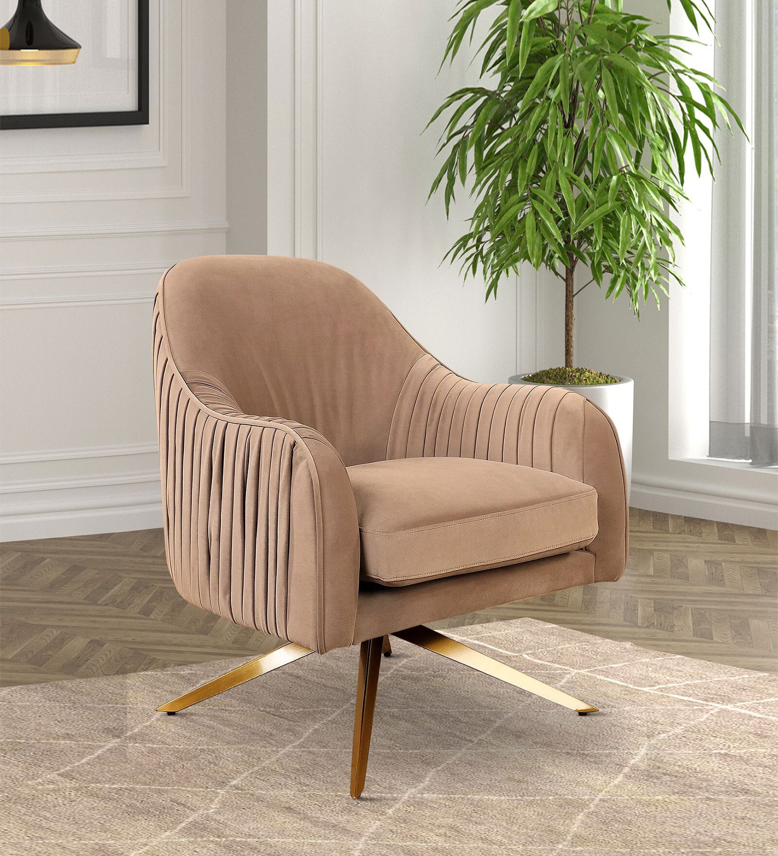 Gladdan Velvet Armchair In Brown Colour
