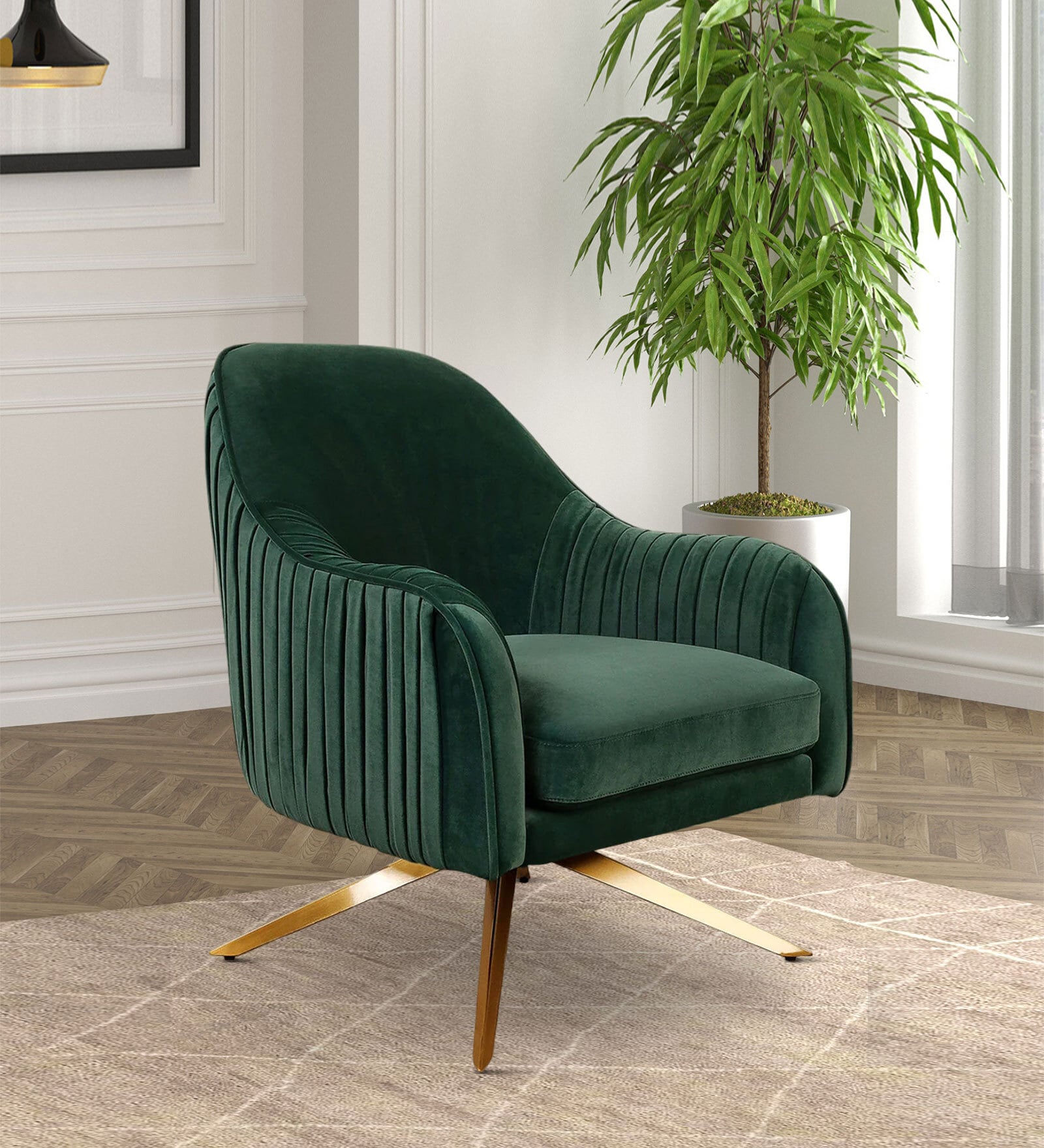 Gladdan Velvet Armchair In Green Colour