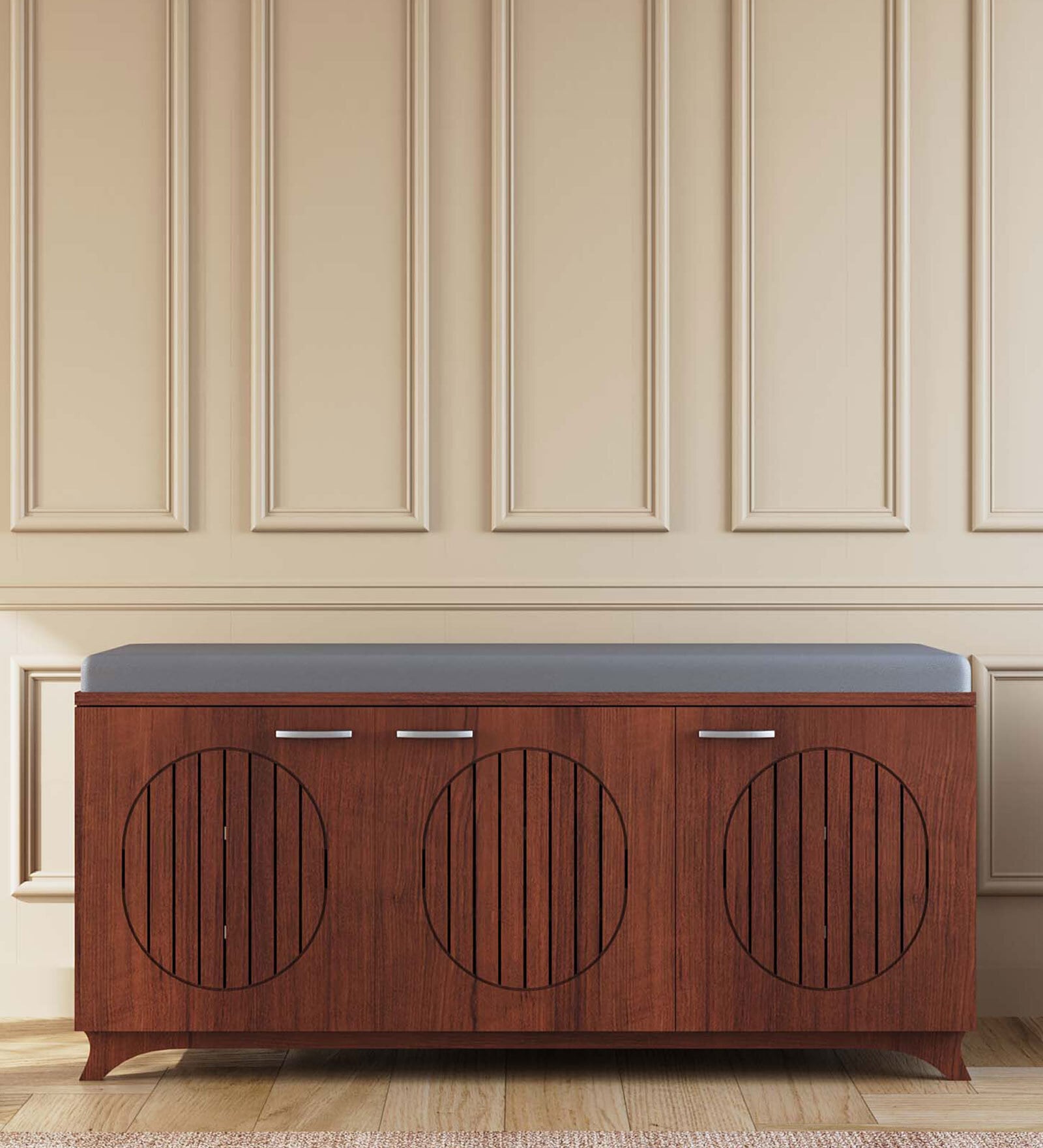 Gladiolus 18- Pairs 3 Door Shoe Racks In Walnut Colour With Seating