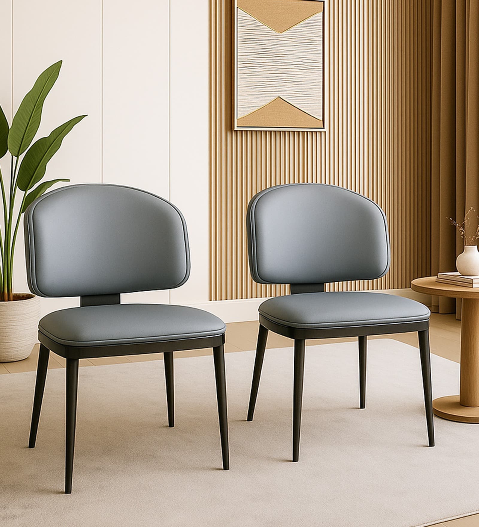 Glamora Leatherette Dinning Chair Set Of 2 In Dark Grey Colour