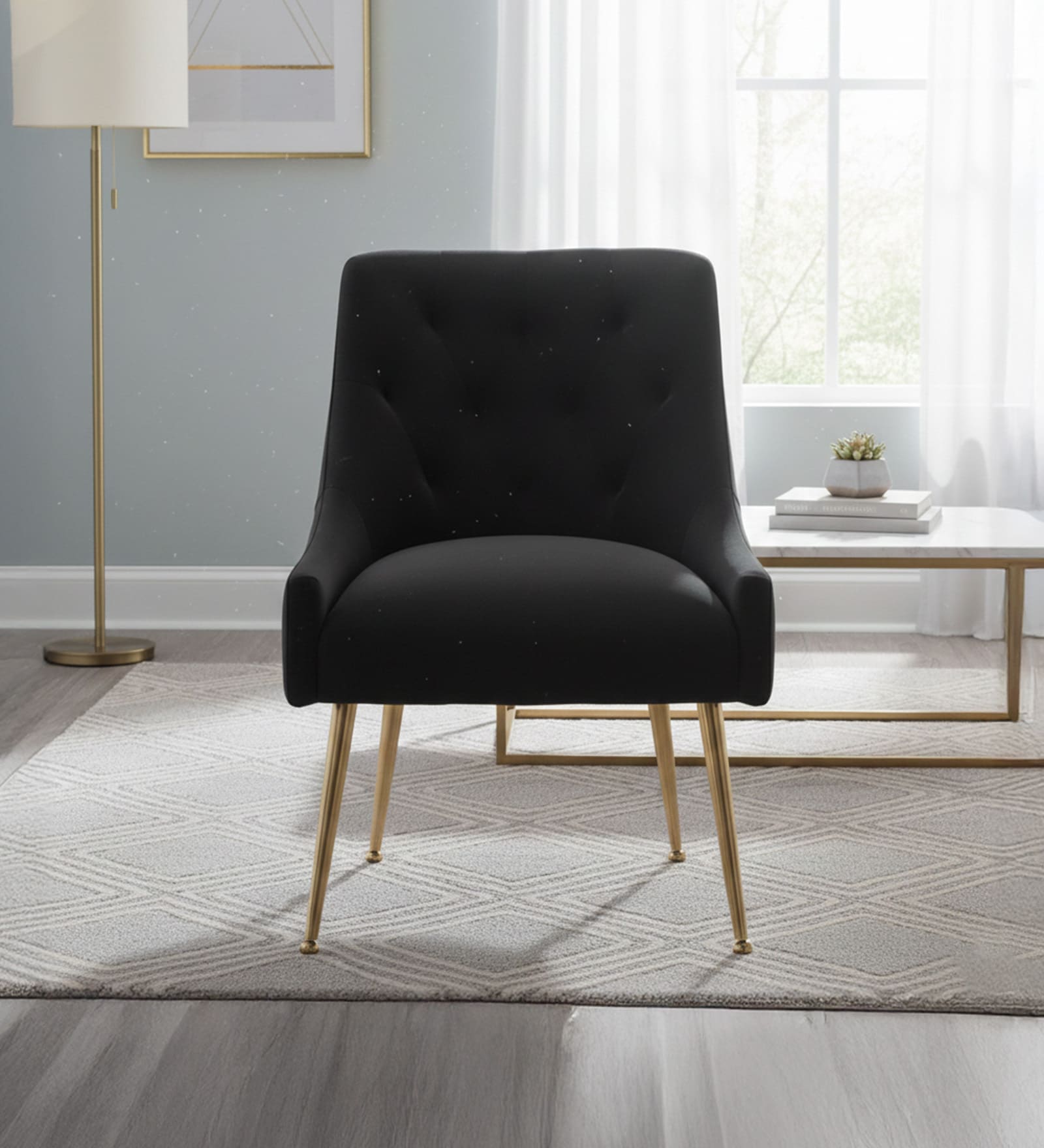 Glamorous Velvet Fabric Dining Chair In Teal Colour