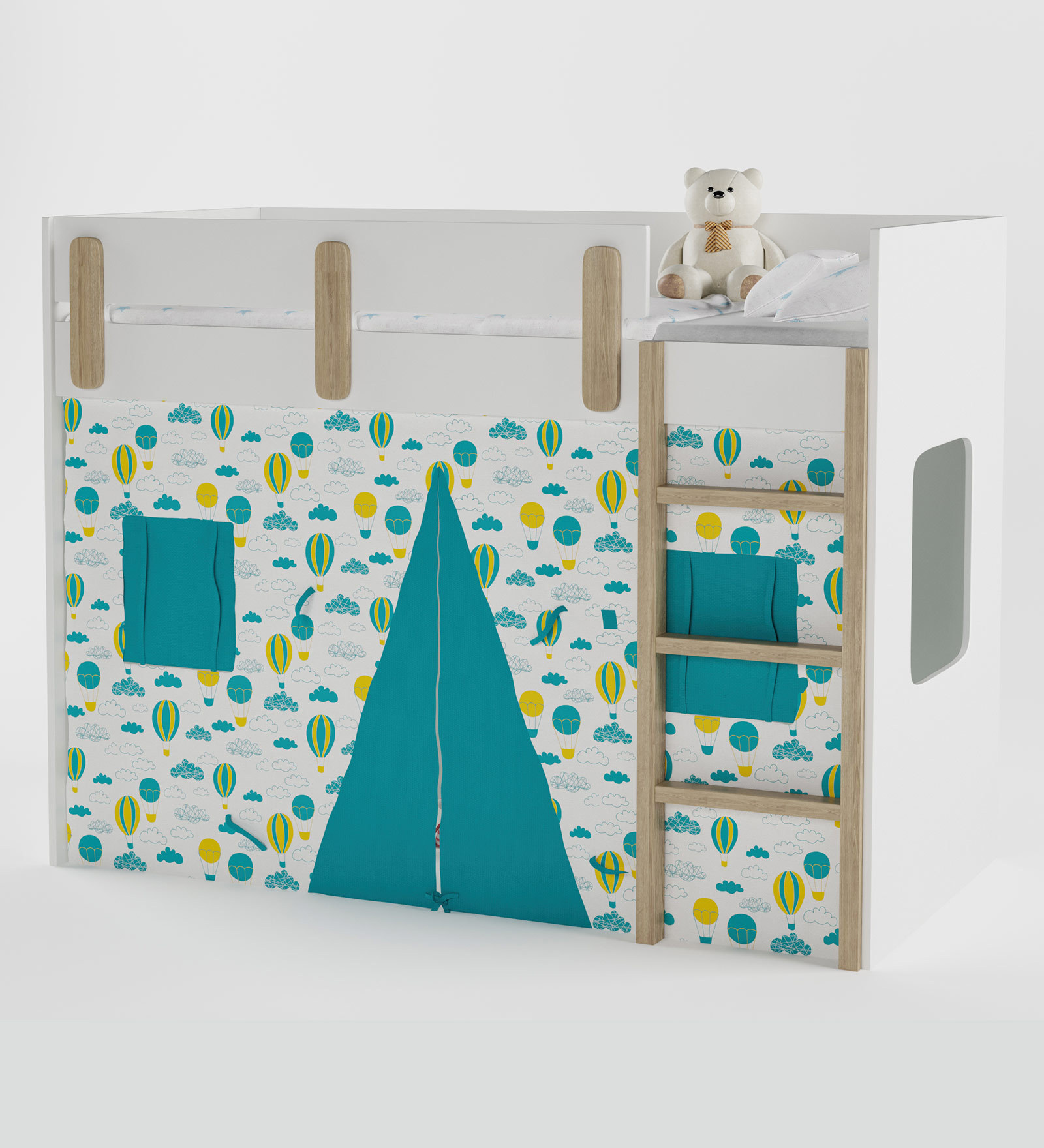 Glamping Kids Bed in Air Balloon Print Colour Glamping Kids Bed in Air Balloon Print Colour