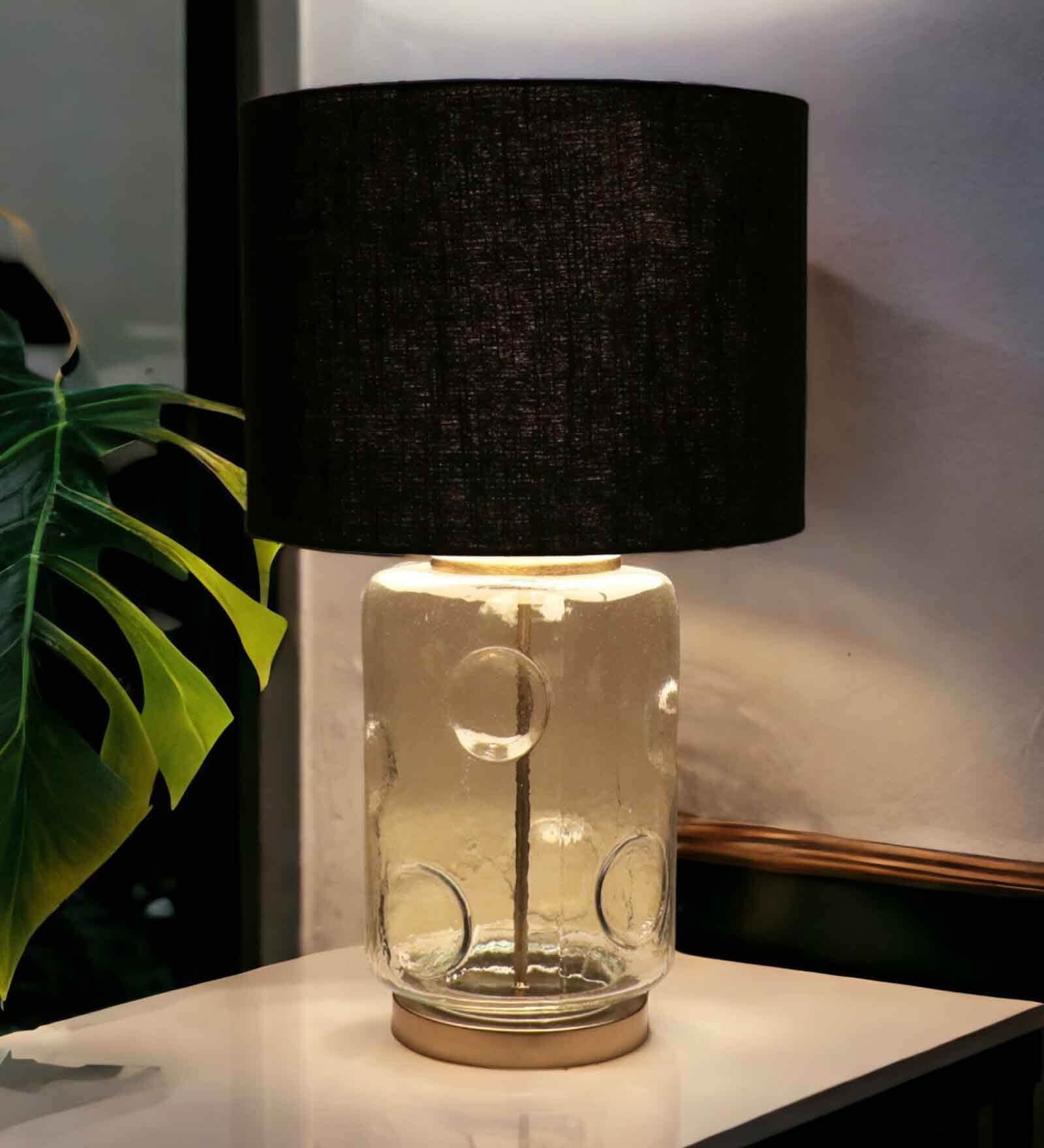 Glanz Glass Glass Table Lamp with Cotton Slub Black Black Shade Glanz Glass Glass Table Lamp with Cotton Slub Black Black Shade
