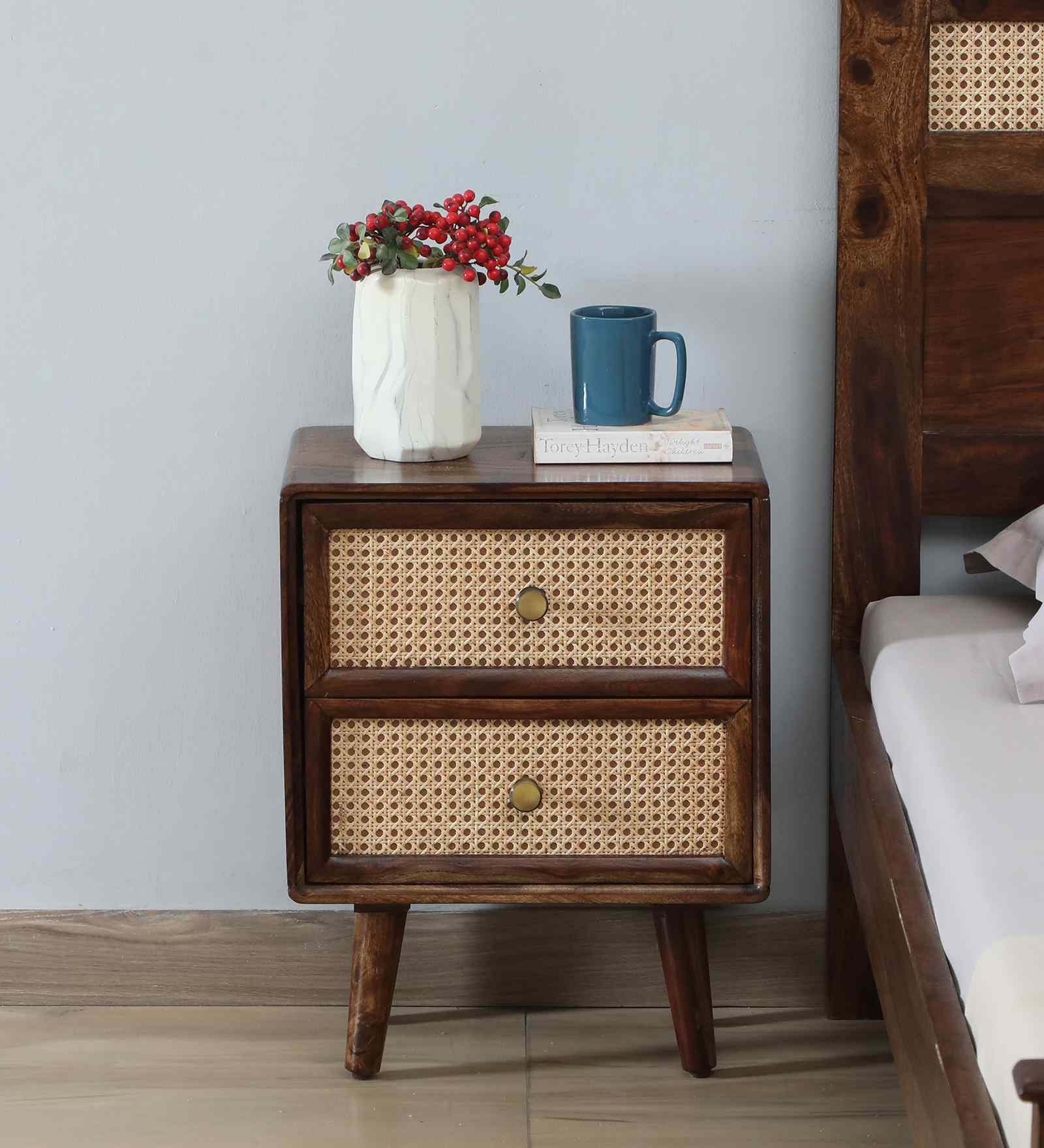 Glasgow Sheesham Wood Bedside Table In Provincial Teak Finish