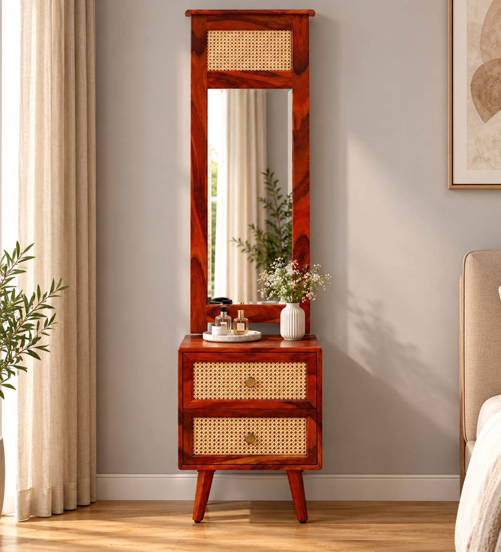 Glasgow Sheesham Wood Dresser In Honey Oak Finish With Mirror