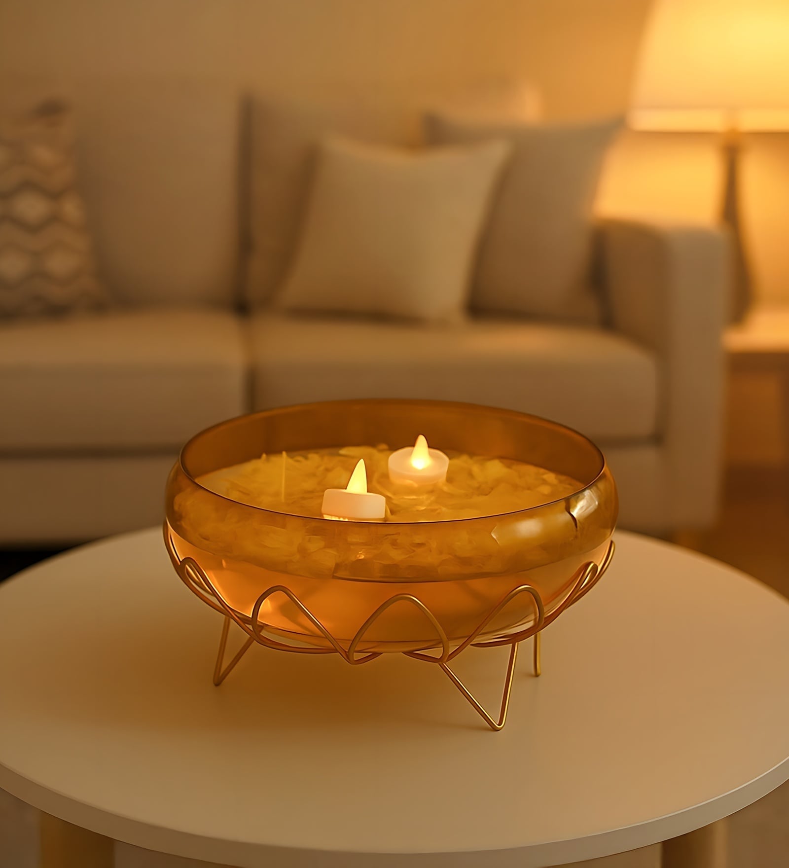 Golden Metal Lotus Bowl With Stand