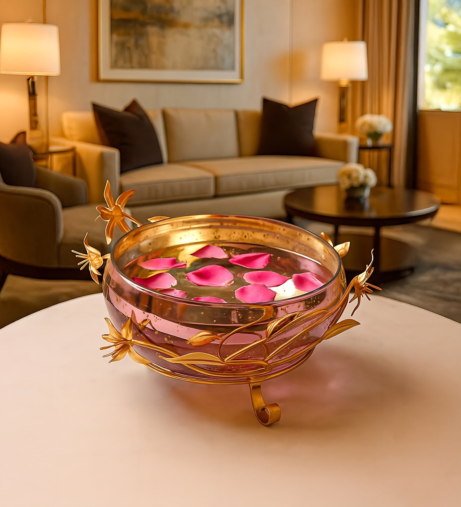 Silver Glossy Metal Bowl With Stand