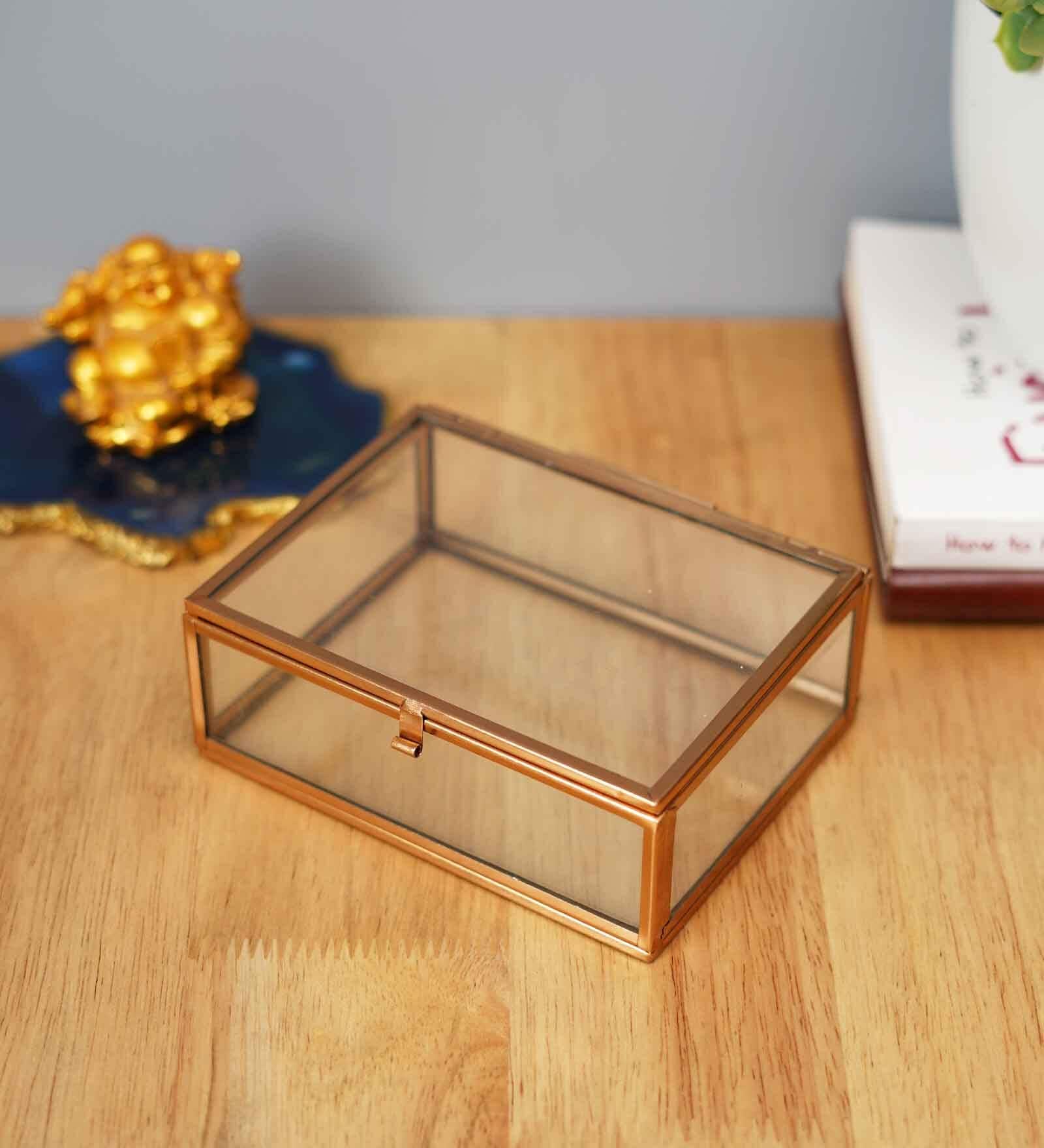 Metal & Glass Gold Jewellery Box