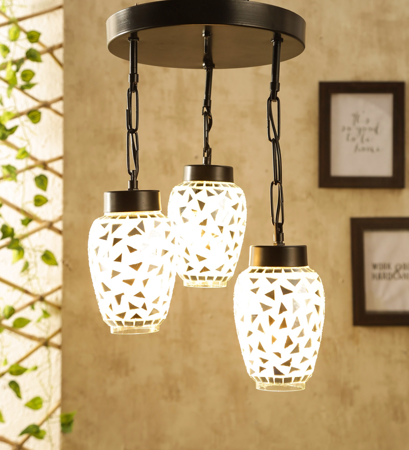 White Metal 3 Light Cluster Hanging Lights