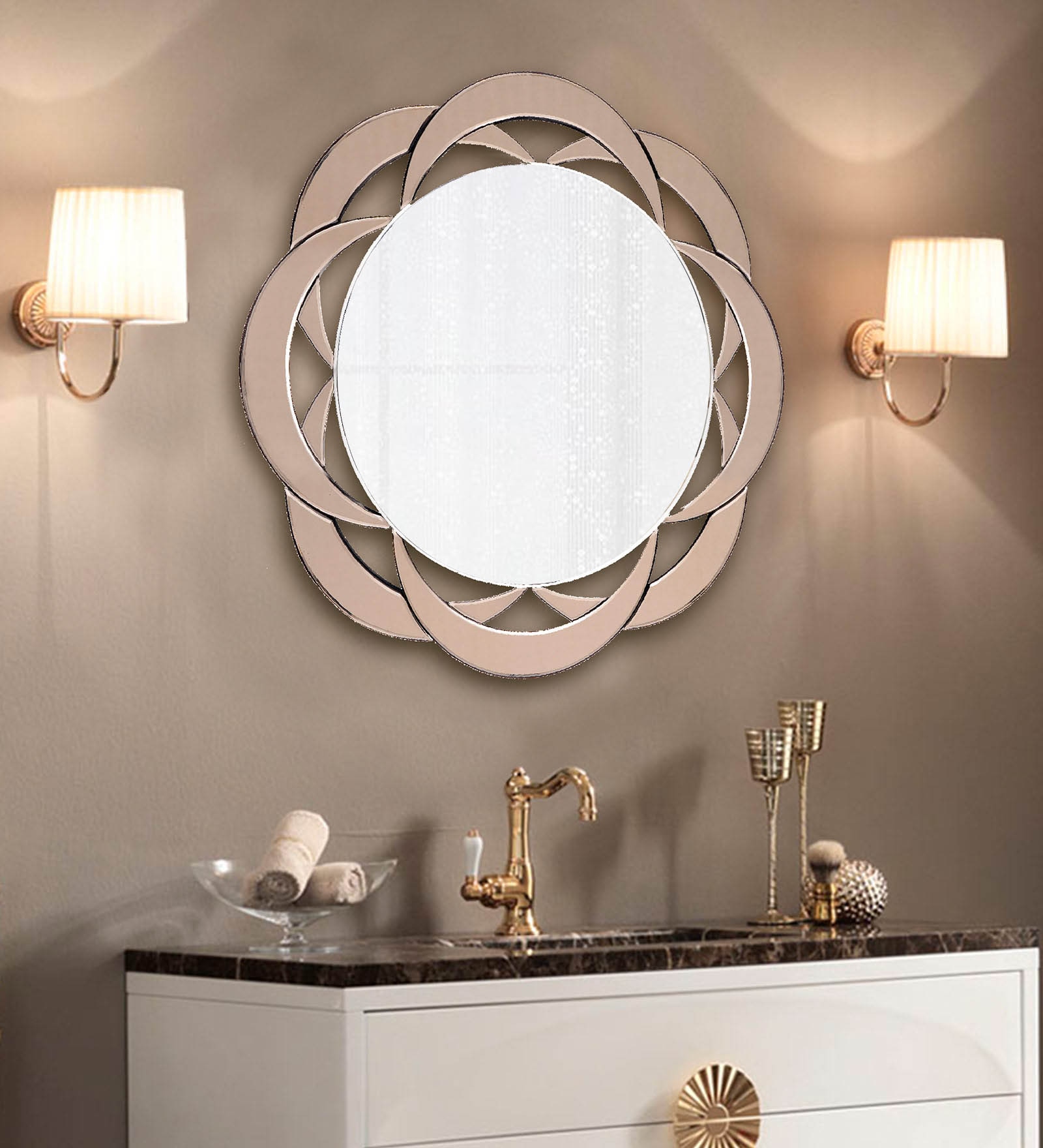 Brown Glass Oriental Decorative Mirror