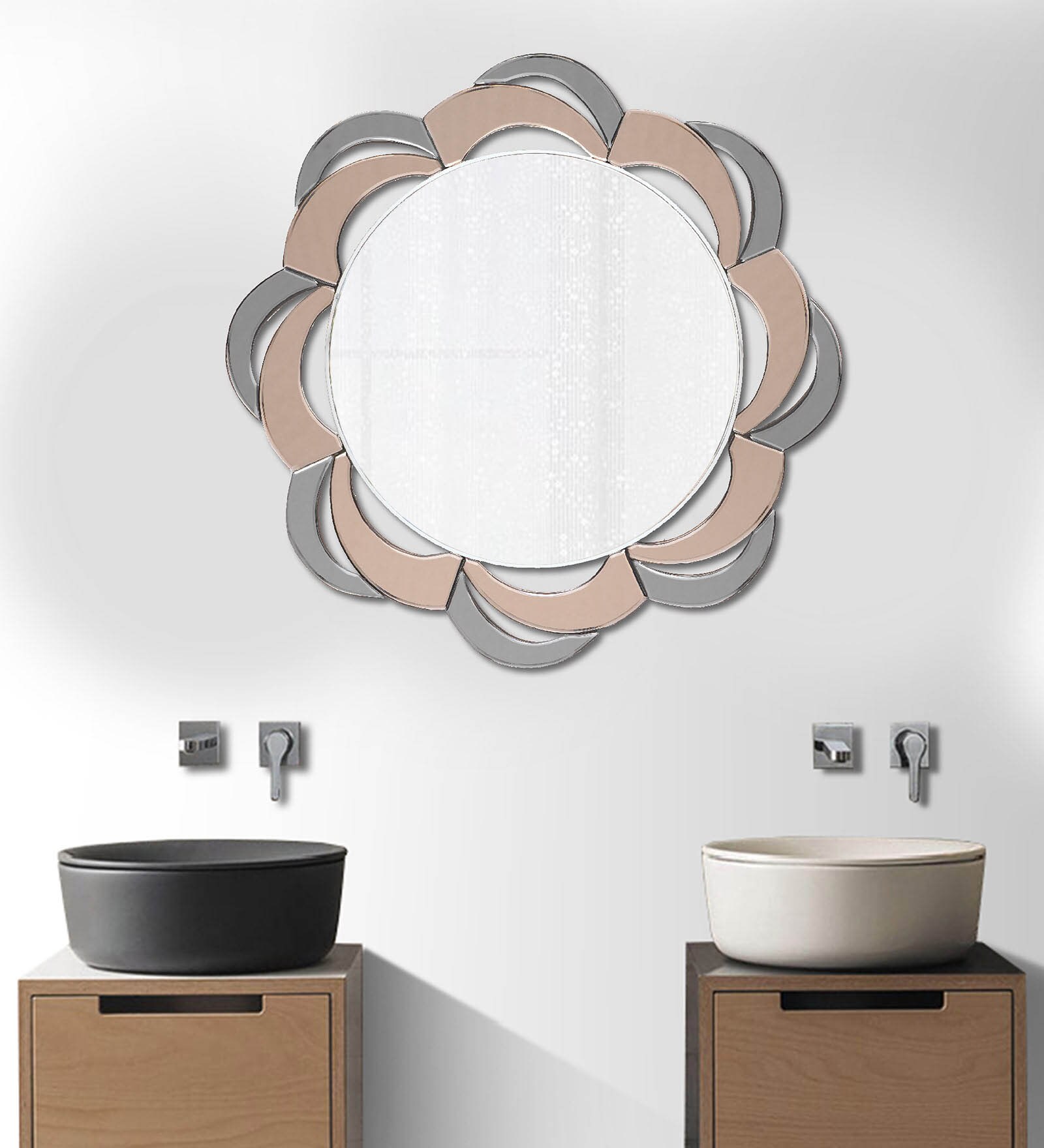 Glass Round Wall Mirror in Brown Colour
