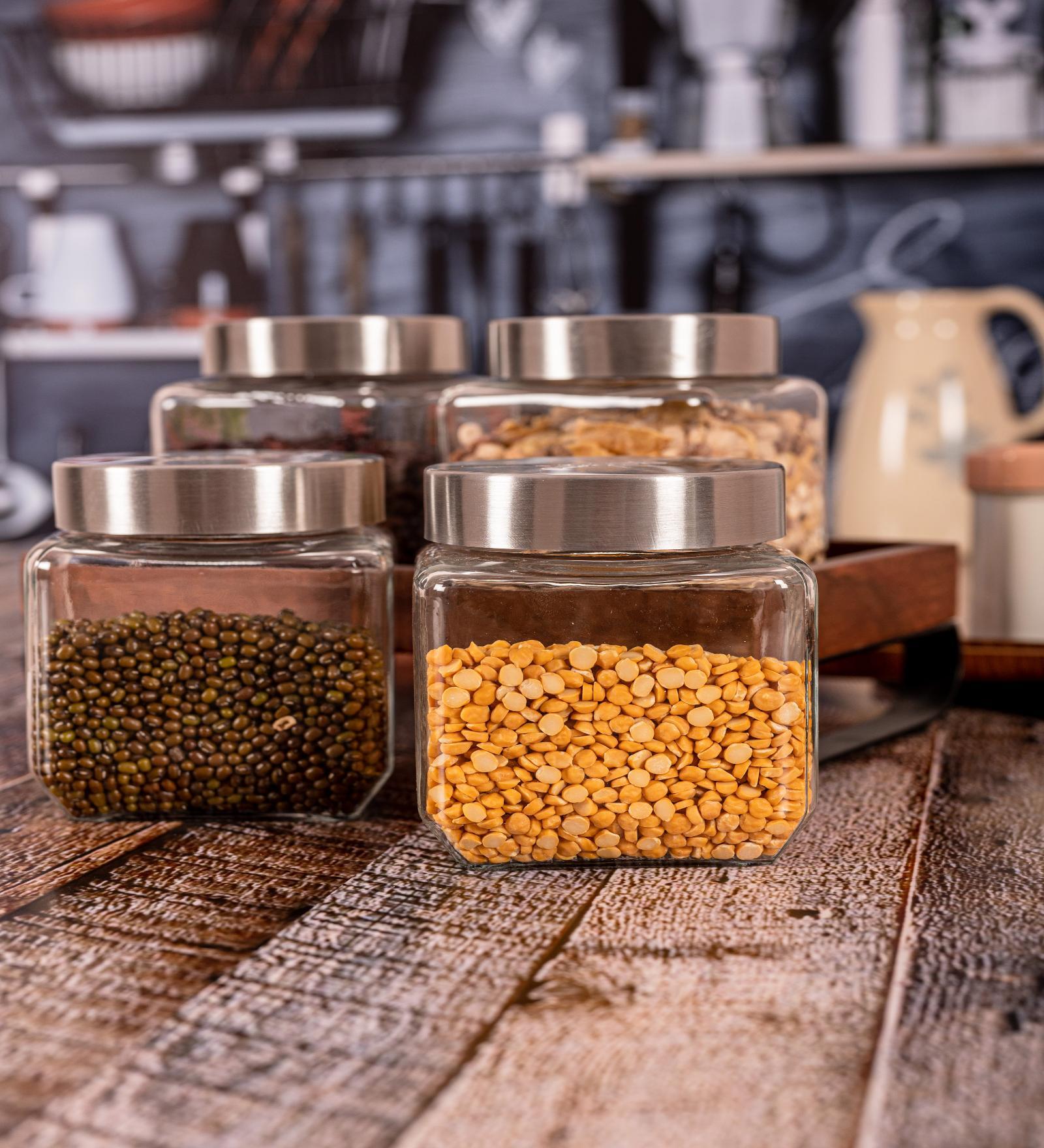 Glass Storage Square Jar (Set of 4pcs)