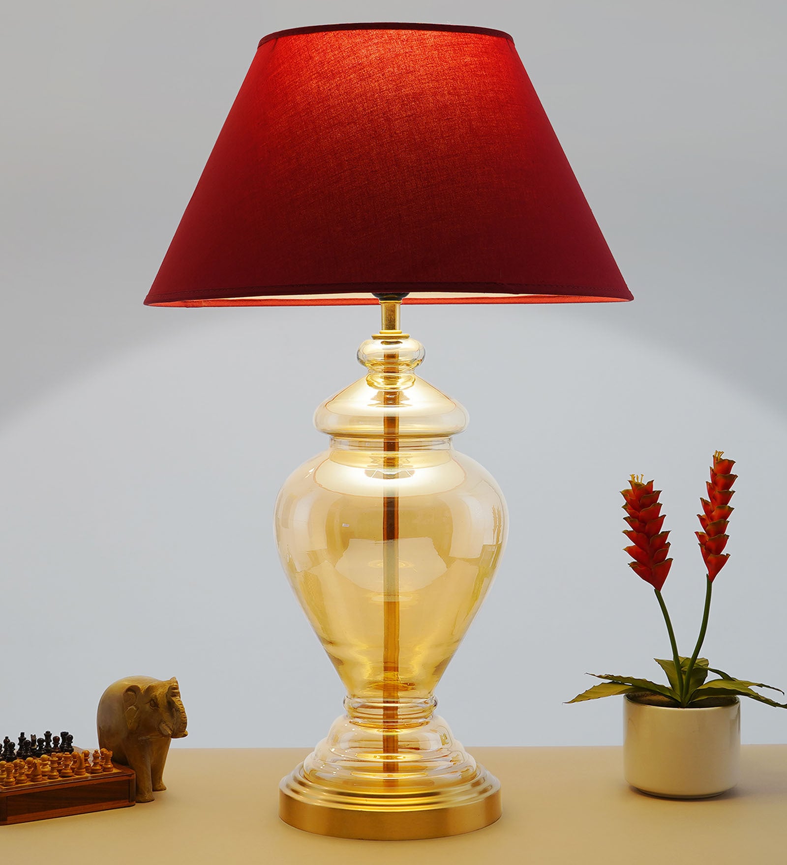 Central Customized Cotton Fabric Shade Night Lamp With Metal & Glass Base