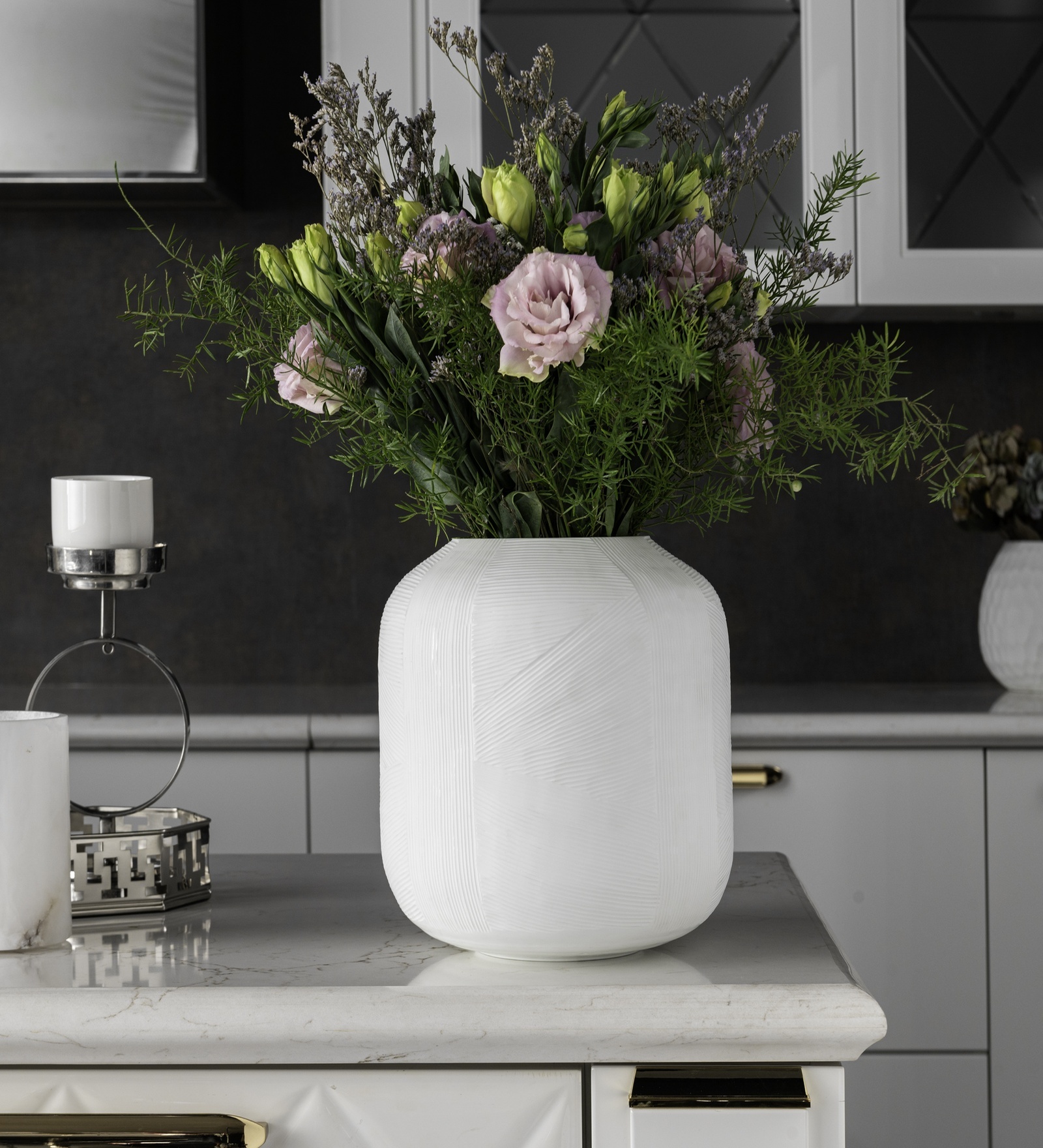 White Mystique Threads Small Glass Vase