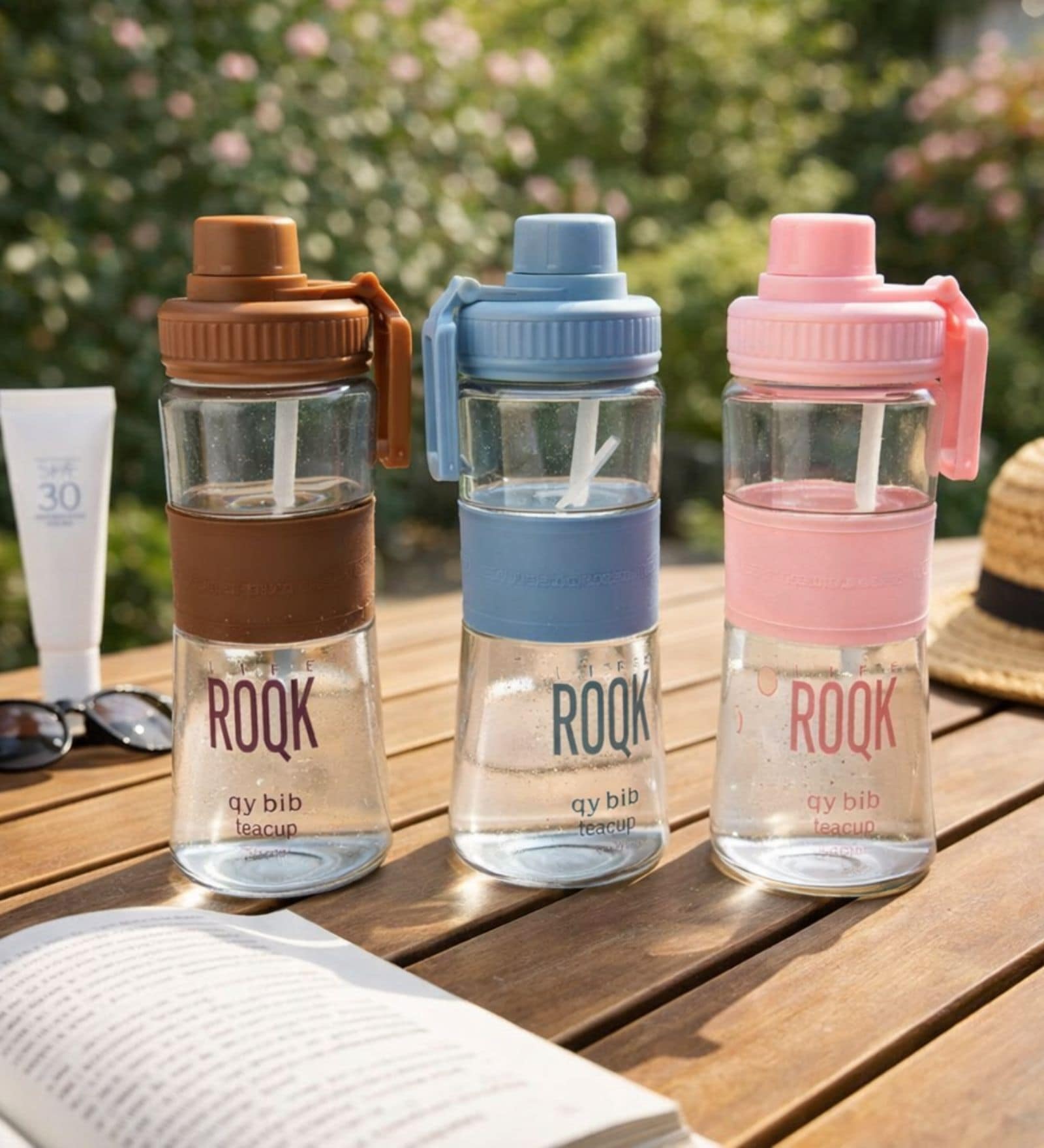 Glass Water Bottle with Silicone Grip, 750ml Transparent Bottles Assorted (pack of 1)