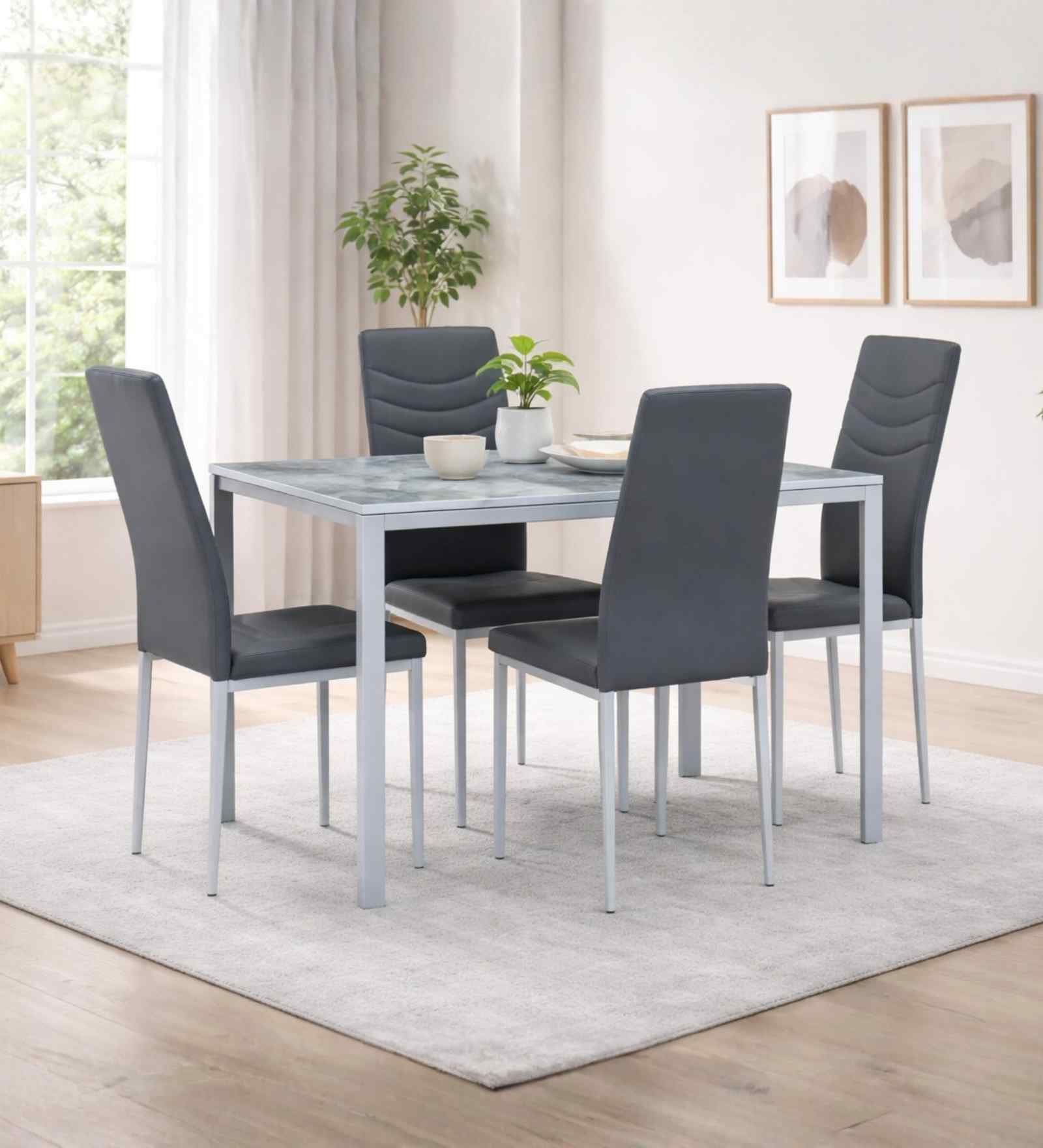 Gleam Sintered Top 4 Seater Dining Set In Grey Finish
