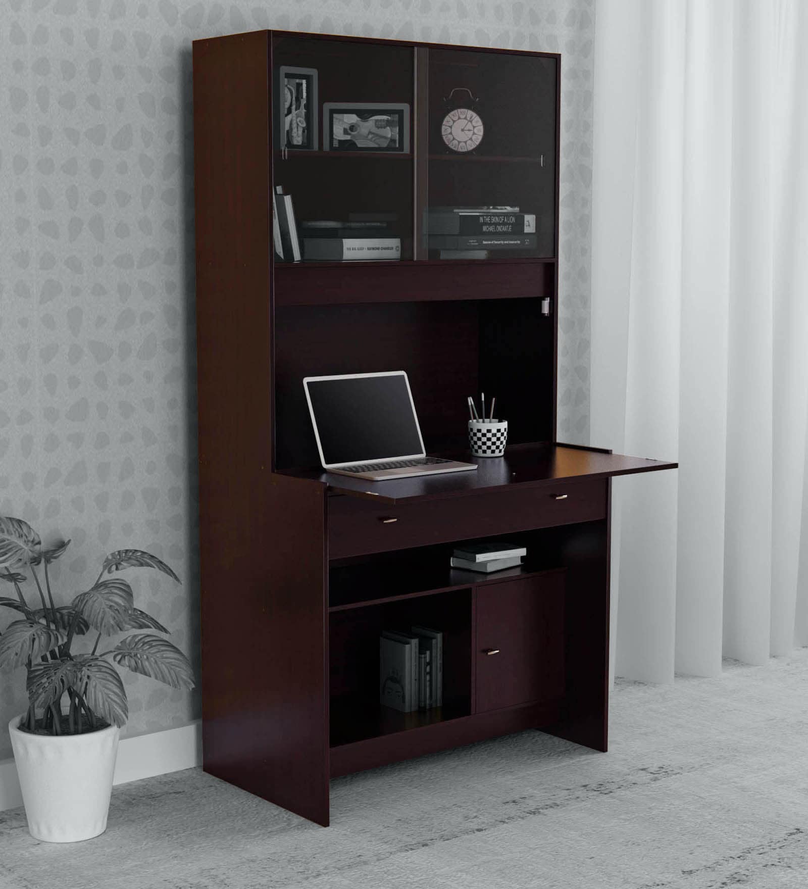 Gleam Hutch Desk in Wenge Finish