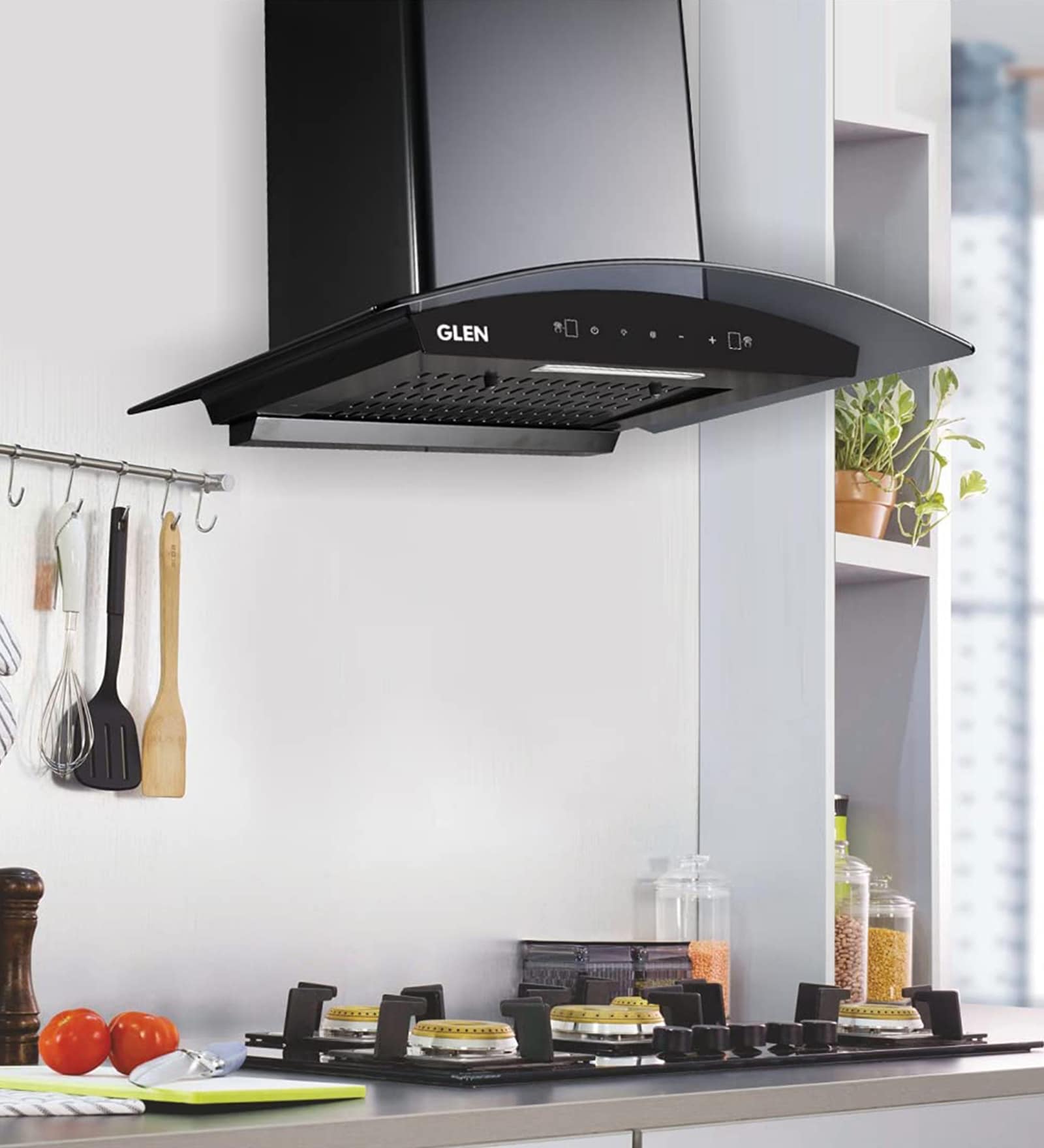 Glen 6060 BL AC 90cm 1200 m3h Auto Clean Chimney with Motion Sensor Airflow