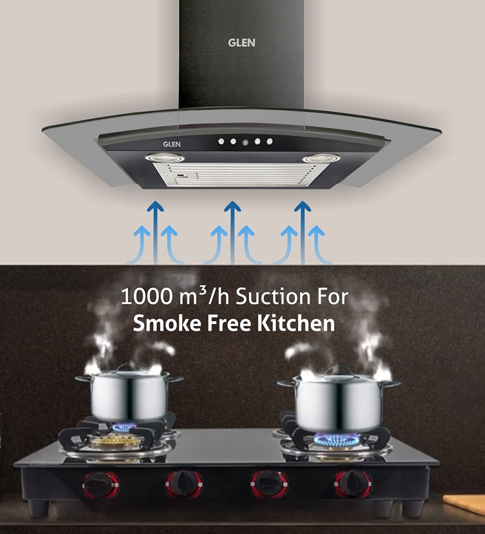 Glen 6071 1000 M3/H Black EX Kitchen Chimney with Baffle Filter