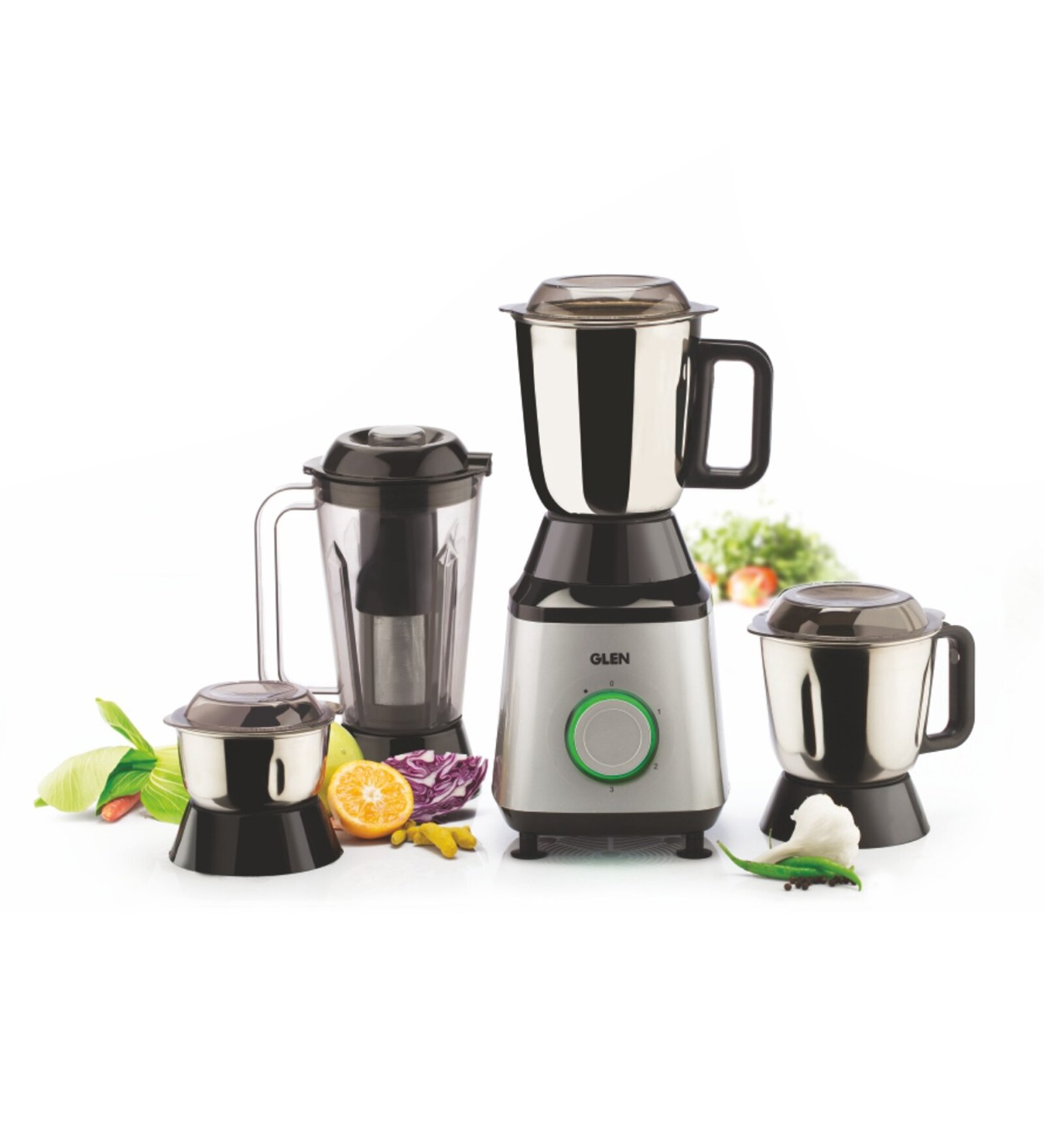 Glen Mixer Grinder 4030 MG Plus with 3 SS Jars, 1 Transparent Jar with fruit filter