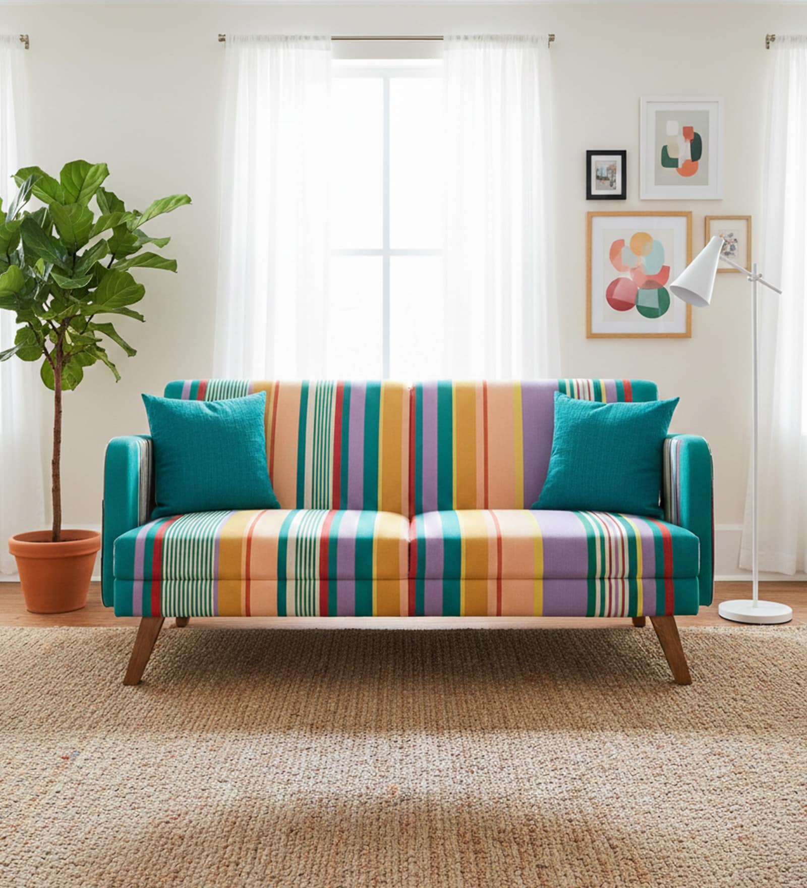 Glider Fabric 2 Seater Sofa in Multicolor