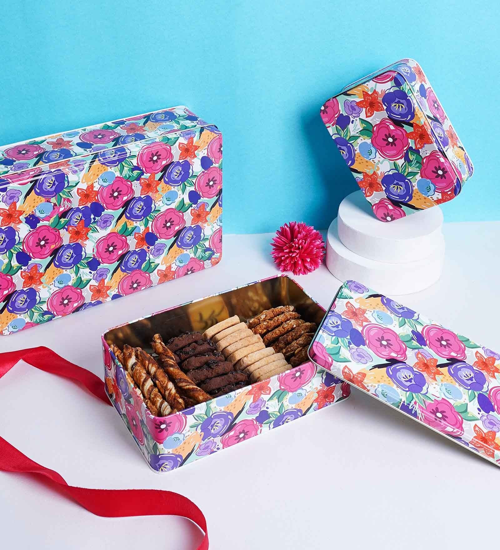 Metal Storage Box with Lid | Airtight|Rectangular (Multicolor Floral)